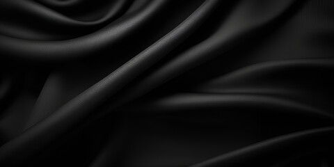 A black silk fabric that is soft and soft, Elegant black satin silk with waves, abstract background, Black silk satin. Soft, wavy fold. Fabric surface. Luxurious black white background, generative Ai
