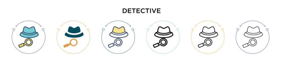 Poster - Detective icon in filled, thin line, outline and stroke style. Vector illustration of two colored and black detective vector icons designs can be used for mobile, ui, web