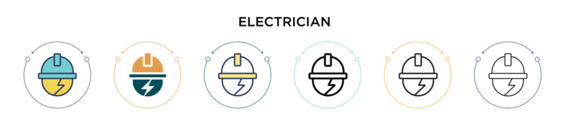 Electrician icon in filled, thin line, outline and stroke style. Vector illustration of two colored and black electrician vector icons designs can be used for mobile, ui, web