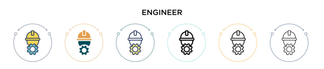 Poster - Engineer icon in filled, thin line, outline and stroke style. Vector illustration of two colored and black engineer vector icons designs can be used for mobile, ui, web