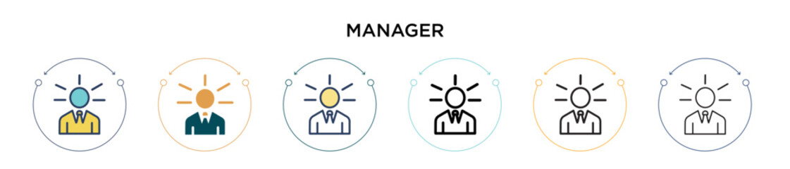 Poster - Manager icon in filled, thin line, outline and stroke style. Vector illustration of two colored and black manager vector icons designs can be used for mobile, ui, web