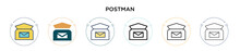 Postman Icon In Filled, Thin Line, Outline And Stroke Style. Vector Illustration Of Two Colored And Black Postman Vector Icons Designs Can Be Used For Mobile, Ui, Web