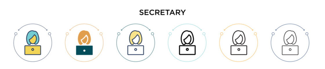 Poster - Secretary icon in filled, thin line, outline and stroke style. Vector illustration of two colored and black secretary vector icons designs can be used for mobile, ui, web
