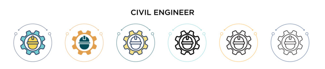 Poster - Civil engineer icon in filled, thin line, outline and stroke style. Vector illustration of two colored and black civil engineer vector icons designs can be used for mobile, ui, web