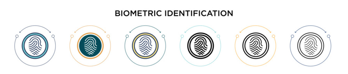 Biometric identification icon in filled, thin line, outline and stroke style. Vector illustration of two colored and black biometric identification vector icons designs can be used for mobile, ui, web