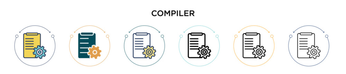 Poster - Compiler icon in filled, thin line, outline and stroke style. Vector illustration of two colored and black compiler vector icons designs can be used for mobile, ui, web