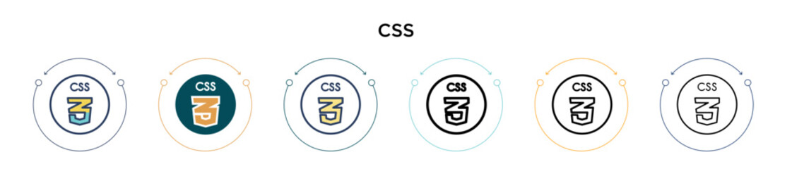 Poster - Css icon in filled, thin line, outline and stroke style. Vector illustration of two colored and black css vector icons designs can be used for mobile, ui, web