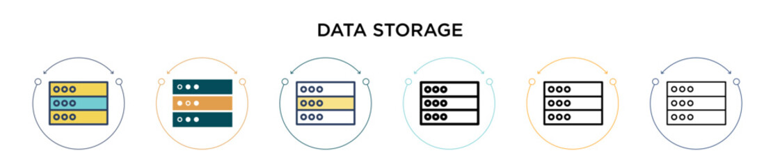 Poster - Data storage icon in filled, thin line, outline and stroke style. Vector illustration of two colored and black data storage vector icons designs can be used for mobile, ui, web