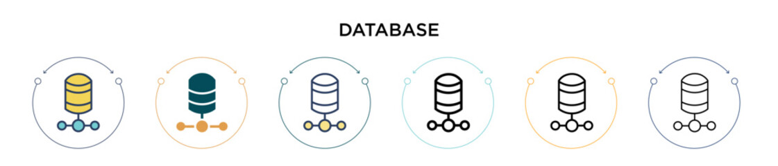 Poster - Database icon in filled, thin line, outline and stroke style. Vector illustration of two colored and black database vector icons designs can be used for mobile, ui, web