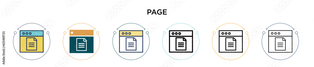 Page icon in filled, thin line, outline and stroke style. Vector ...