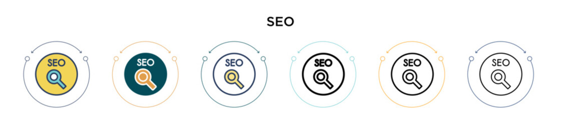 Poster - Seo icon in filled, thin line, outline and stroke style. Vector illustration of two colored and black seo vector icons designs can be used for mobile, ui, web