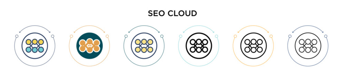 Aufkleber - Seo cloud icon in filled, thin line, outline and stroke style. Vector illustration of two colored and black seo cloud vector icons designs can be used for mobile, ui, web