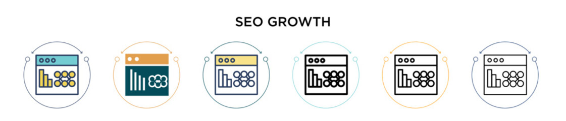 Poster - seo growth icon in filled, thin line, outline and stroke style. vector illustration of two colored a