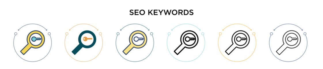 Poster - Seo keywords icon in filled, thin line, outline and stroke style. Vector illustration of two colored and black seo keywords vector icons designs can be used for mobile, ui, web