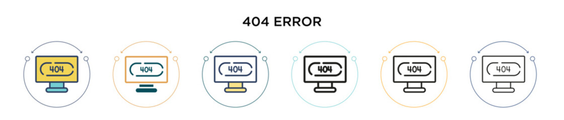 Poster - 404 error icon in filled, thin line, outline and stroke style. Vector illustration of two colored and black 404 error vector icons designs can be used for mobile, ui, web