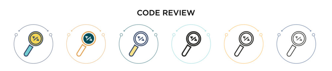 Poster - code review icon in filled, thin line, outline and stroke style. vector illustration of two colored 