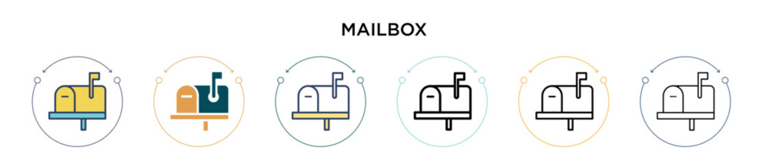 Poster - mailbox icon in filled, thin line, outline and stroke style. vector illustration of two colored and 
