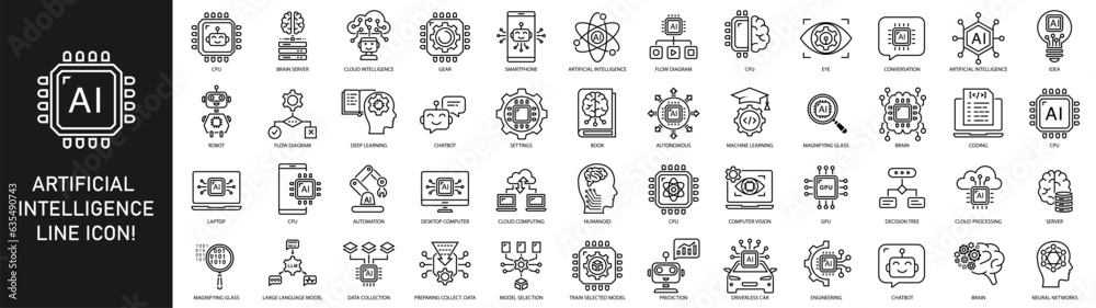 Artificial intelligence icons. Set of brain, robot, ai, head icon の ...