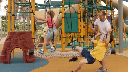 Sticker - Happy children, boys, playing on playground in Tel Aviv, israel on a hot summer day