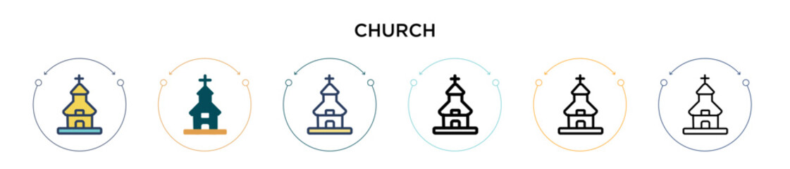 Wall Mural - Church icon in filled, thin line, outline and stroke style. Vector illustration of two colored and black church vector icons designs can be used for mobile, ui, web