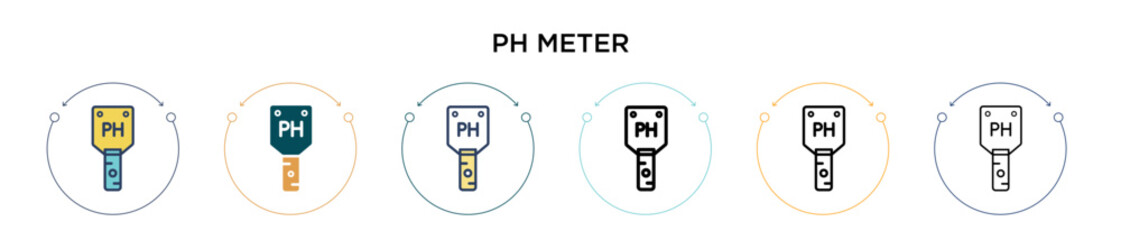 Poster - ph meter icon in filled, thin line, outline and stroke style. vector illustration of two colored and