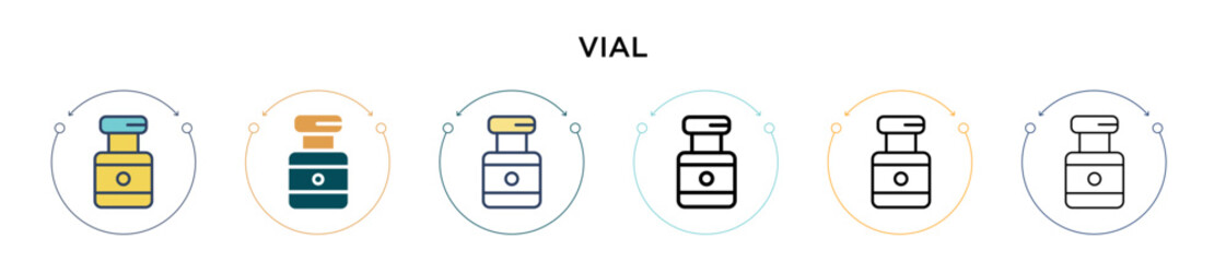 Poster - vial icon in filled, thin line, outline and stroke style. vector illustration of two colored and bla