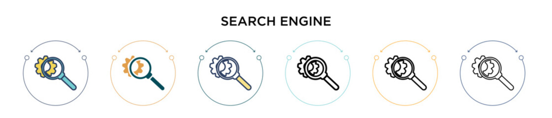 Poster - Search engine icon in filled, thin line, outline and stroke style. Vector illustration of two colored and black search engine vector icons designs can be used for mobile, ui, web