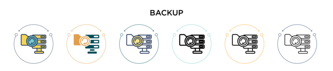 Poster - Backup icon in filled, thin line, outline and stroke style. Vector illustration of two colored and black backup vector icons designs can be used for mobile, ui, web