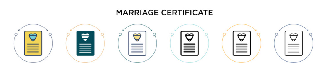 Aufkleber - Marriage certificate icon in filled, thin line, outline and stroke style. Vector illustration of two colored and black marriage certificate vector icons designs can be used for mobile, ui, web