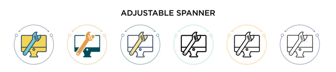 Poster - adjustable spanner icon in filled, thin line, outline and stroke style. vector illustration of two c