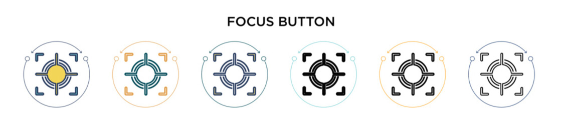 Poster - Focus button icon in filled, thin line, outline and stroke style. Vector illustration of two colored and black focus button vector icons designs can be used for mobile, ui, web