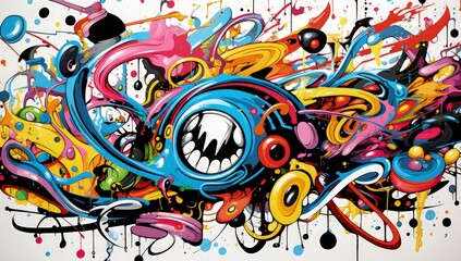 Wall Mural - Colorful cartoonish grunge graffiti music wallpaper poster illustration made with Generative AI 