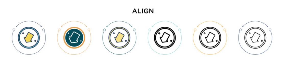Align icon in filled, thin line, outline and stroke style. Vector illustration of two colored and black align vector icons designs can be used for mobile, ui, web