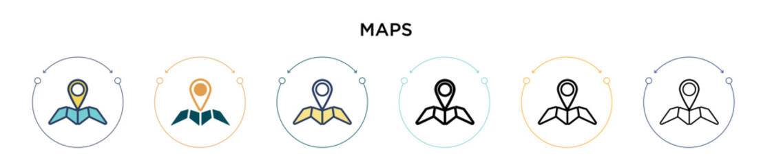 Poster - maps icon in filled, thin line, outline and stroke style. vector illustration of two colored and bla