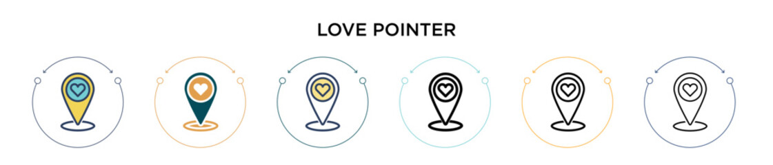 Aufkleber - Love pointer icon in filled, thin line, outline and stroke style. Vector illustration of two colored and black love pointer vector icons designs can be used for mobile, ui, web