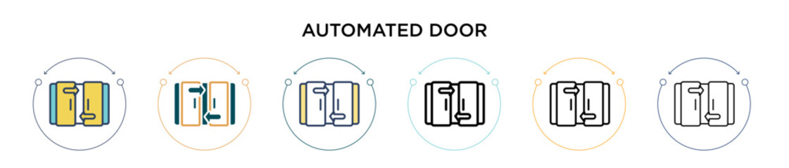 Poster - Automated door icon in filled, thin line, outline and stroke style. Vector illustration of two colored and black automated door vector icons designs can be used for mobile, ui, web