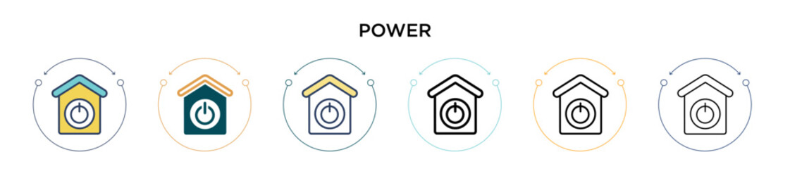Poster - Power icon in filled, thin line, outline and stroke style. Vector illustration of two colored and black power vector icons designs can be used for mobile, ui, web