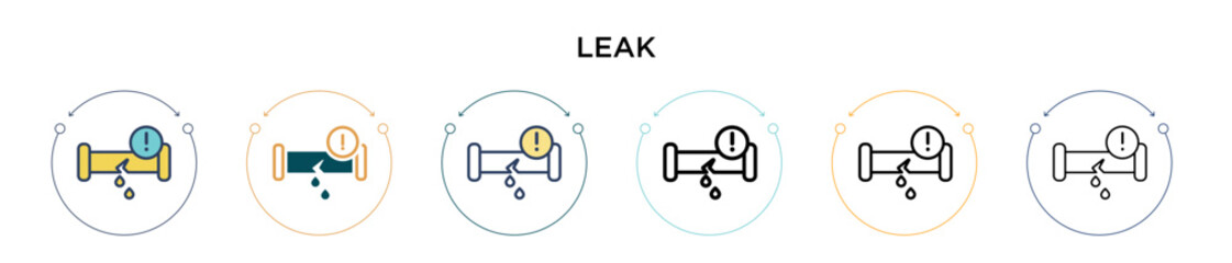 Leak icon in filled, thin line, outline and stroke style. Vector illustration of two colored and black leak vector icons designs can be used for mobile, ui, web