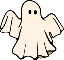 Retro Ghost Halloween T-shirt Design. Cute Cartoon. Vintage Illustration