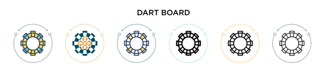 Poster - dart board icon in filled, thin line, outline and stroke style. vector illustration of two colored a