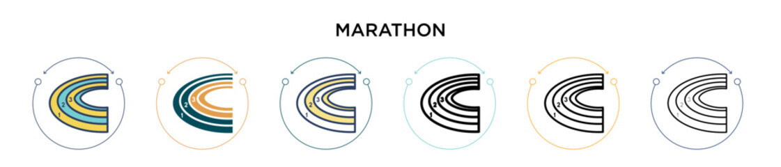 Poster - Marathon icon in filled, thin line, outline and stroke style. Vector illustration of two colored and black marathon vector icons designs can be used for mobile, ui, web