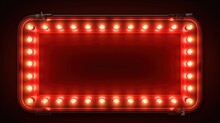 3D Red Rectangular Retro Frame With Glowing Lamps On Red Background.