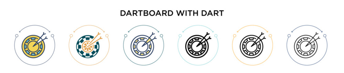 Poster - dartboard with dart icon in filled, thin line, outline and stroke style. vector illustration of two 
