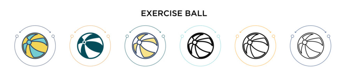 Exercise ball icon in filled, thin line, outline and stroke style. Vector illustration of two colored and black exercise ball vector icons designs can be used for mobile, ui, web