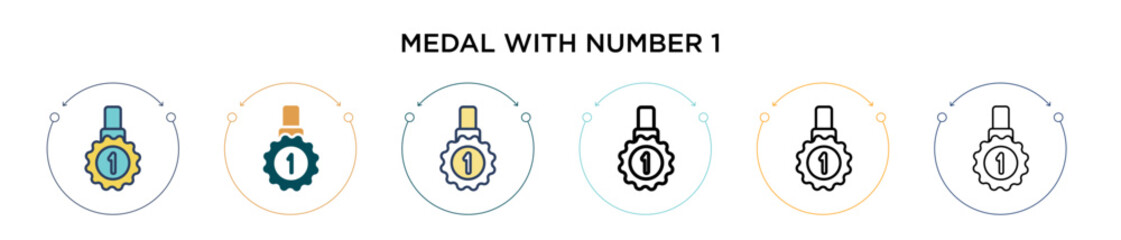 Poster - medal with number 1 icon in filled, thin line, outline and stroke style. vector illustration of two 