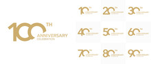 Collection Of The Anniversary Celebration Golden Logo Style. Celebration Company Event. Vector Illustration.