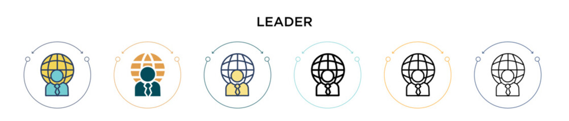 Poster - Leader icon in filled, thin line, outline and stroke style. Vector illustration of two colored and black leader vector icons designs can be used for mobile, ui, web