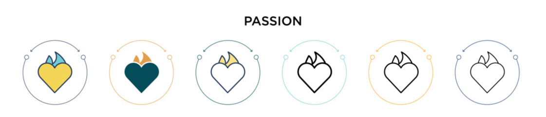 Poster - Passion icon in filled, thin line, outline and stroke style. Vector illustration of two colored and black passion vector icons designs can be used for mobile, ui, web