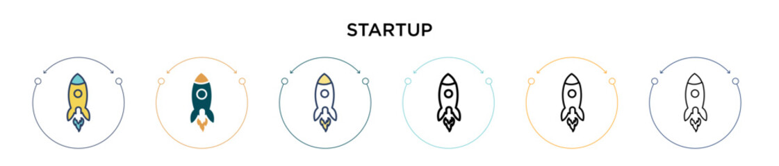 Poster - Startup icon in filled, thin line, outline and stroke style. Vector illustration of two colored and black startup vector icons designs can be used for mobile, ui, web