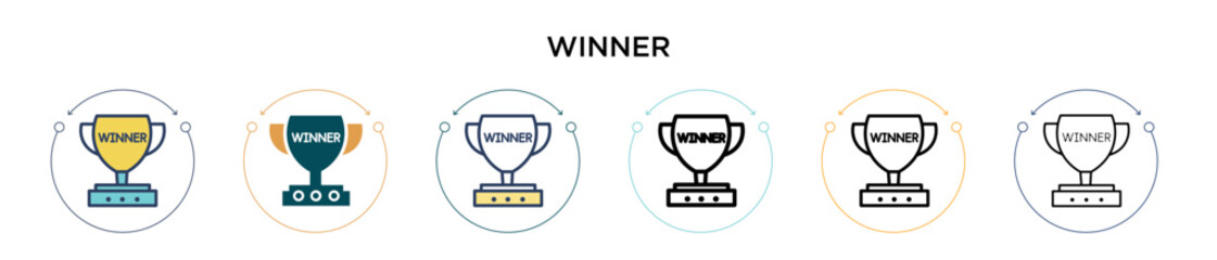 Poster - winner icon in filled, thin line, outline and stroke style. vector illustration of two colored and b